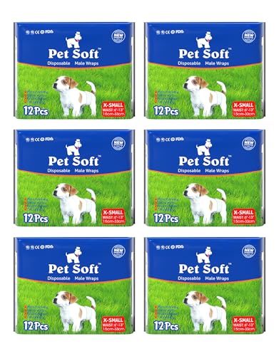 Pet Soft Hundewindeln - Einweg-Hundewindeln für Rüden, Welpenwindeln, Inkontinenz-Windeln für Rüden,12 Stück,superabsorbierende Hundewindeln für Hunde bei Harninkontinenz, XS(6-13’’) von Pet Soft