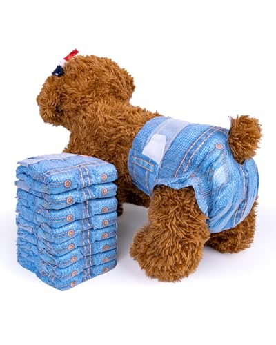 Pet Soft Hundewindeln für Hündinnen, 48 Stück,Hunde Windeln Weiblich, Katzenwindeln,Windeln für Katze, Welpenwindeln, super saugfähig, Denim-Jeans-Stil,M von Pet Soft