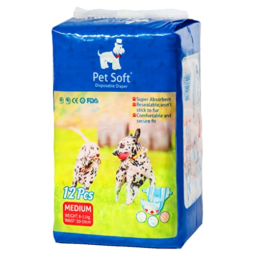 Pet Soft Einweg-Hundewindeln für Hündinnen 12 Stück, Hochsaugfähige Katzen Hunde Windeln für Hündinnen Inkontinenz, Läufigkeit, Harnwege (M, 12) von Pet Soft