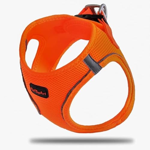 PetTagArt Air Mesh Step-In Hundegeschirr, Hundegeschirr Air Mesh extra leicht & weich in verschiedenen Größen (L, Neon Orange) von Pet Tag Art