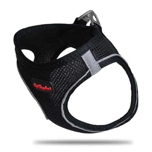 PetTagArt Air Mesh Step-In Hundegeschirr, Hundegeschirr Air Mesh extra leicht & weich in verschiedenen Größen (L, Schwarz) von Pet Tag Art