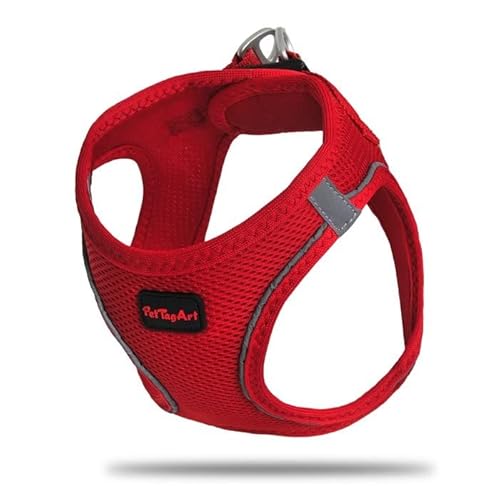 PetTagArt Air Mesh Step-In Hundegeschirr, Hundegeschirr Air Mesh extra leicht & weich in verschiedenen Größen (M, Rot) von Pet Tag Art