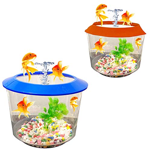 Pet Living Goldfisch-Schale, Strater-Set, Goldfischglas mit Zierpflanze, Fischschale (Orange) von Pet Touch