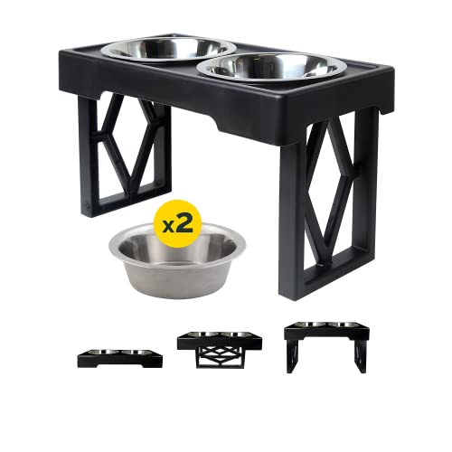 Pet Zone Designer Diner Bundle Verstellbare Erhöhte Hundenäpfe für große Hunde, Mittel und Klein – Erhöhter Hundenapfständer 4 Hundenapf für Futter und Wasser, Edelstahl, 7 cm, 20.3 cm und 30.5 cm von Pet Zone