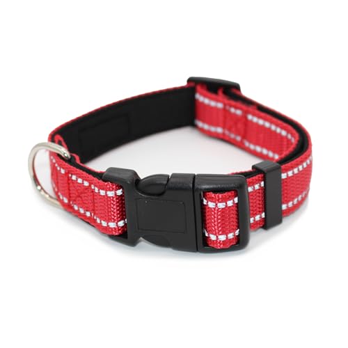 Pet & Posh Reflektierendes Hundehalsband, hochwertiges Neopren, gepolstertes Halsband, verstellbares und atmungsaktives Nylon für Sicherheit und Stil, Rot, Größe M von Pet & Posh