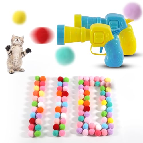 Pet2U 2 Katzenspielzeug Pistole Launcher mit 110 Bällen, 1,2 Zoll Plüschbälle für interaktives Spielen & Jagdinstinkt, Katzenspielzeug Ballwerfer Pistole für Katzen, Katzenapportieren Spielzeug Gun von Pet2U
