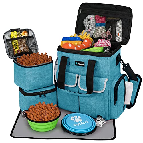 PetAmi Hunde-Reisetasche, Haustierbedarf, Organizer, Tragetasche mit multifunktionalen Taschen,perfektes Wochenend-Haustier-Reiseset für Hunde und Katzen, von Fluggesellschaften zugelassen (Meerblau) von PetAmi