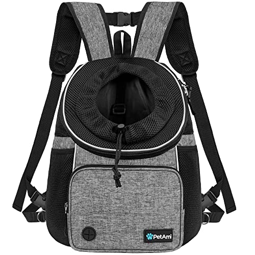 PetAmi Hunde-Tragetasche vorne, verstellbarer Hundetransport-Rucksack, belüfteter Hundetragetasche für Wandern, Camping, Reisen, kleine, mittelgroße Hundewelpen, max. 6.8 kg, Grau von PetAmi