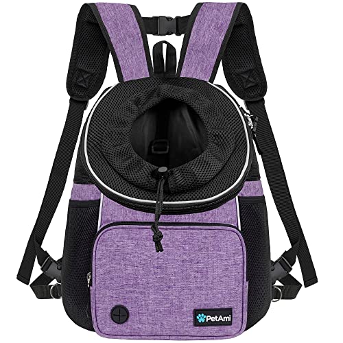 PetAmi Hunde-Tragetasche vorne, verstellbarer Hundetransport-Rucksack, belüfteter Hundetragetasche für Wandern, Camping, Reisen, kleine, mittelgroße Hundewelpen, max. 6.8 kg, Violett von PetAmi