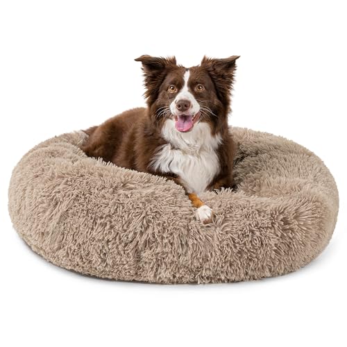 PetAmi Hundebett für mittelgroße Hunde, rundes Donut-Welpenbett, beruhigendes Katzenbett, Kunstfell-Hundekissen, waschbares Haustierbett, Anti-Angst, weiches Kissen für kleine Hunde, Taupe 76.2 cm von PetAmi