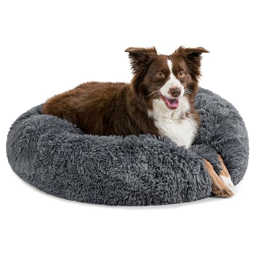 PetAmi Hundebett für mittelgroße Hunde, rundes Donut-Welpenbett, beruhigendes Katzenbett, Kunstfell-Hundekissen, waschbares Haustierbett, weiches Kissen für kleine Hunde, dunkelgrau 76.2 cm von PetAmi