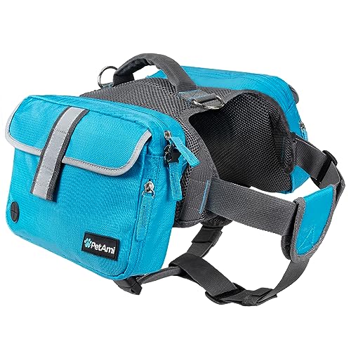 PetAmi Hunderucksack für Mittlere Große Hunde, Hundesatteltasche für Hunde zu tragen, Weste Hundesack für Reisen (Blau, Medium) von PetAmi