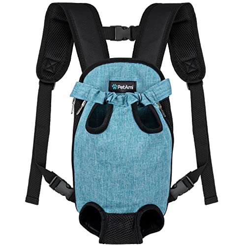 PetAmi Hundetragetasche Rucksack, Verstellbarer Hund Haustier Katze Fronttragetasche Rucksack,Belüfteter Hund Brustträger für Wandern Camping Reisen, Groß, Meerblau von PetAmi