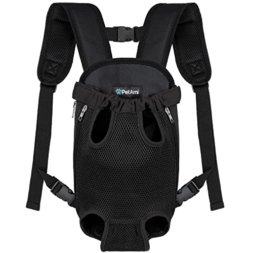 PetAmi Hundetragetasche Rucksack, Verstellbarer Hund Haustier Katze Fronttragetasche Rucksack,Belüfteter Hund Brustträger für Wandern Camping Reisen, Groß, Schwarz von PetAmi