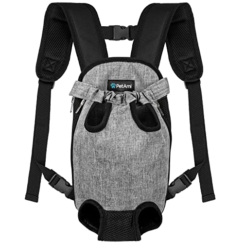 PetAmi Hundetragetasche Rucksack, verstellbarer Hund Haustier Katze Fronttragetasche Rucksack,Belüfteter Hund Brustträger für Wandern Camping Reisen, Sling Bag für kleine, klein, grau meliert von PetAmi