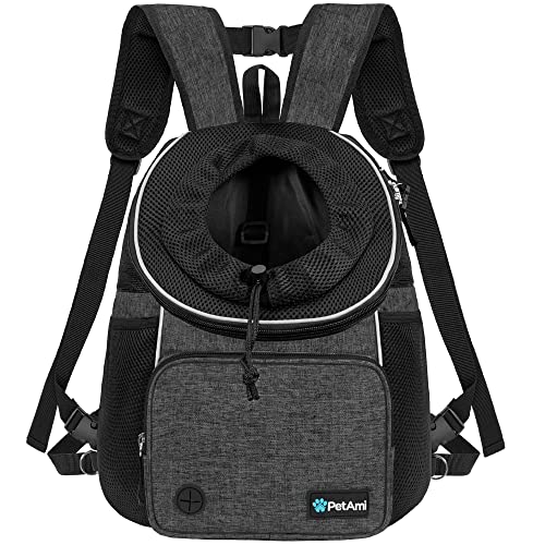 PetAmi Hundetragetasche vorne, verstellbarer Rucksack für Hunde, Haustier, Katzen, belüfteter Hundetragerucksack, für Wandern, Camping, Reisen, kleine mittelgroße Hunde, max. 4.5 kg, Dunkelgrau von PetAmi