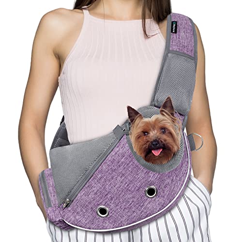 PetAmi Hundetragetuch für kleine Hunde, Welpen-Tragetasche, Tragetasche für mittelgroße Katze, verstellbare Crossbody-Haustierschlinge, atmungsaktiv, Kotbeutelspender, max. 4,5 kg, Lila von PetAmi