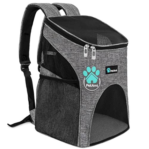 PetAmi Rucksack für kleine Hunde und Katzen, von Fluggesellschaften zugelassen, belüftet, Sicherheitsgurt, Schnallenstütze für Wandern, Reisen, Camping, Outdoor, max. 8,2 kg (Heather Gray) von PetAmi