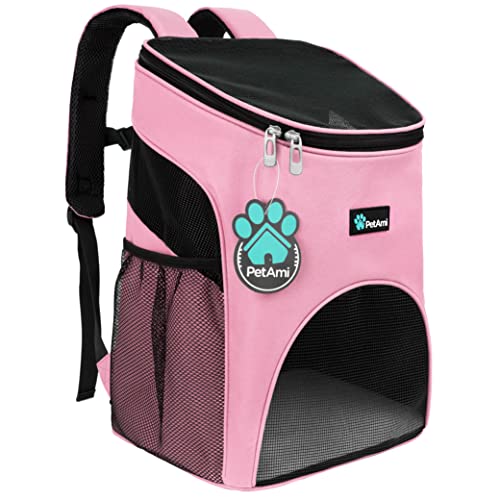 PetAmi Rucksack für kleine Hunde und Katzen, von Fluggesellschaften zugelassen, belüftet, Sicherheitsgurt, Schnallenstütze für Wandern, Reisen, Camping, Outdoor, max. 8,2 kg (Rosa) von PetAmi