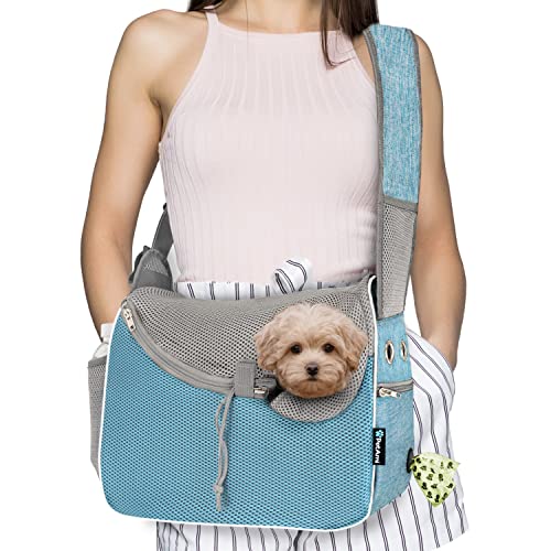 PetAmi Tragetasche für kleine Hunde, weiche Seiten, Crossbody, Welpen, Tragetasche, verstellbare Tragetasche, für mittelgroße Hunde, Katzen, Reisen, Hundetasche für Reisen, Kotbeutelspender, Blau von PetAmi