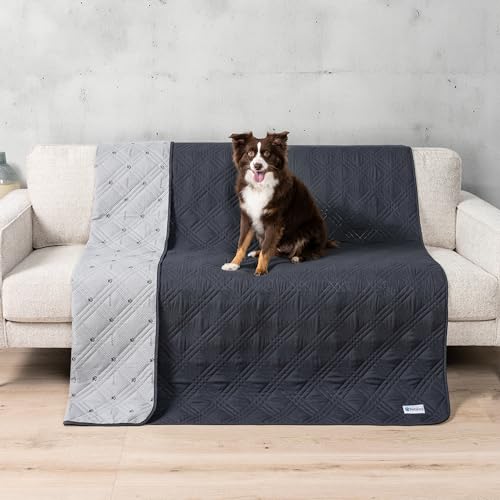 PetAmi Wasserdichte Hundebettbezug Haustierdecke für mittelgroße große Hunde, Couchbezug Sofa Möbelschutz für Hunde Katze, wendbare wasserdichte Anti-Rutsch-Pad-Matte Steppdecke waschbar, 52 x 82 Grau von PetAmi