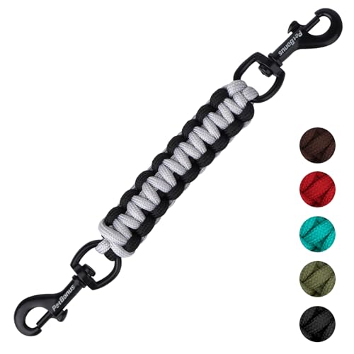 PetBonus Hundehalsband Clips, handgefertigtes Sicherungsband für Hundegeschirr, Stachelhalsband, doppelendiger Leinenverbinder (Schwarz, Grau) von PetBonus