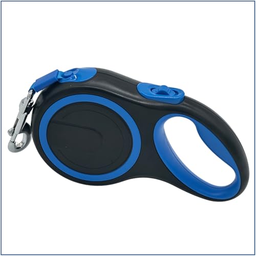 PetBuds Einziehbare Hundeleine, strapazierfähige, ausziehbare Leine für kleine bis mittelgroße Hunde, starkes Nylonband, Ein-Knopf-Bremse und Verriegelung, Bonus-Trainings-Clicker (Blau, 5 m für 20 kg PetBuds Einziehbare Hundeleine, strapazierfähige, ausziehbare Leine für kleine bis mittelgroße Hunde, starkes Nylonband, Ein-Knopf-Bremse und Verriegelung, Bonus-Trainings-Clicker (Blau, 5 m für 20 kg von PetBuds