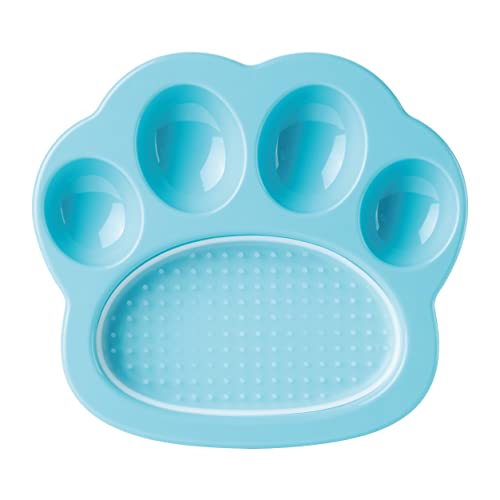 PetDreamHouse Paw 2-in-1 Mini-Futterstation und Leck-Pad, lustige und einzigartige Pfotenform, langsame Fütterung mit austauschbarem Pfoten-Leck-Pad, Blau von PetDreamHouse