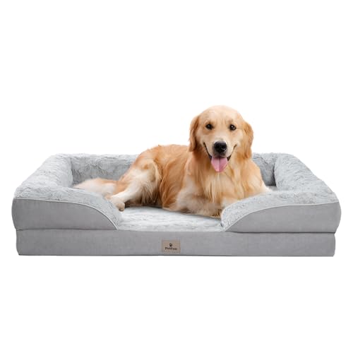 PetFun Orthopädisches Hundebett für extra große Hunde – XL Plus wasserdichtes Hundesofa, stützendes Schaumstoff-Haustier-Couch-Bett mit abnehmbarem, waschbarem Bezug, wasserdichtem Futter und von PetFun