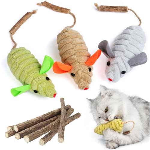 PetGens Katzenminzen Spielzeug, Katzenspielzeug Maus mit katzenminze Plüsch mäuse Kitten Spielzeug Minze mit Katzenminze Sticks, Matatabi Stick (10 PCS) von PetGens