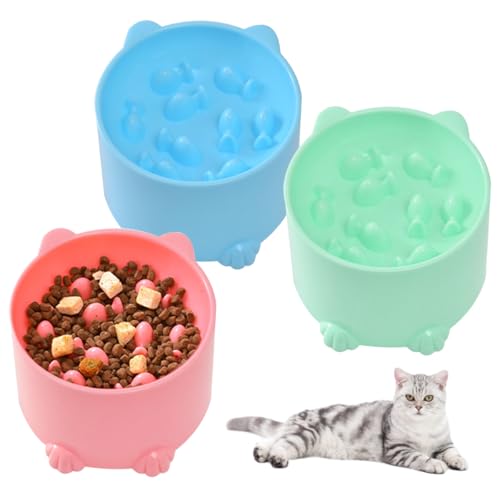 3 Stück Slow Feeder Katze, Futternapf Katze Erhöht, Anti Schling Napf Katze Nassfutter, Blau/Rosa/Grün Katzen Slow Feeder Geeig Net, Erhöhter Antischlingnapf Katze für Katzen und Kleine Hunde von PetGlimmer