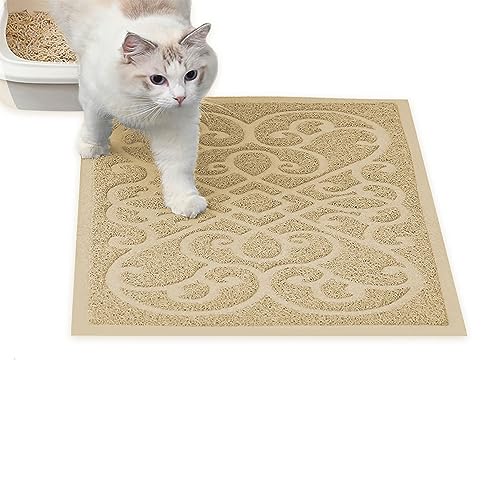 PetLike Matte für Katzentoiletten, strapazierfähig, 76,2 x 45,7 cm, hält Streu aus Box und Katzen, Streukontrolle, weich auf Katzenpfoten, leicht zu reinigen, 30"x18", beige von PetLike