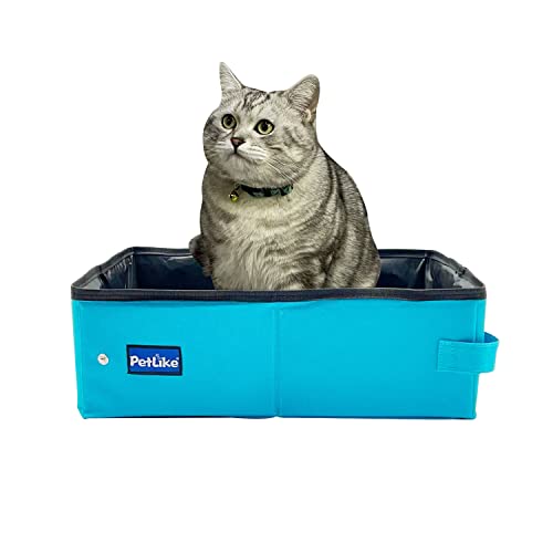 Tragbar Pet Katzentoilette by petlike Reisen Zusammenklappbar, WC-Tablett für Katzen, Kätzchen, 15.7"X11.8"X5", aqua von PetLike