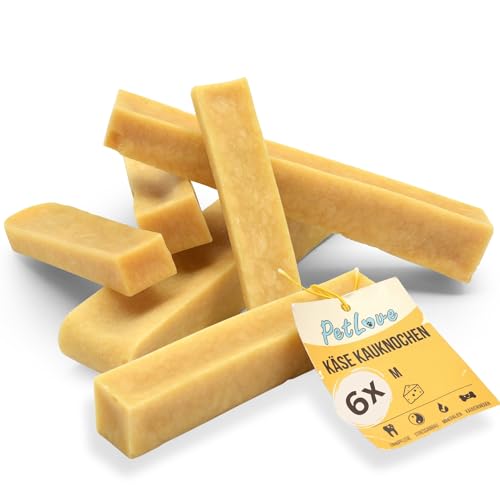 PetLove Hartkäse für Hunde • 100% natürlicher Kauknochen aus Käse • Kaukäse Hund • Kauspaß & Zahnpflege • Ideal für unterwegs • 6er Pack • Größe M: 50-80g von PetLove