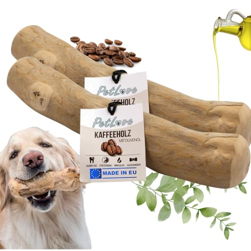 PetLove Kaffeeholz für Hunde • Kauholz Hund als Hundespielzeug & Zahnpflege • Holzknochen für Hund • Ohne Koffein • Größe: M - mit Olivenöl 2er Pack • Für mittlere & größere Hunde von PetLove