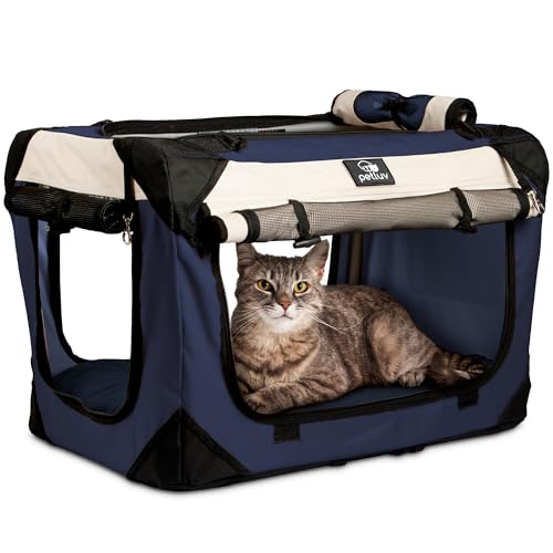 PetLuv Happy Cat Premium Cat Carrier Soft Sided Foldable Top & Side Loading Pet Crate & Carrier Locking Zippers Shoulder Straps Seat Belt Lock Plush Pillow Reduces Anxiety von PetLuv