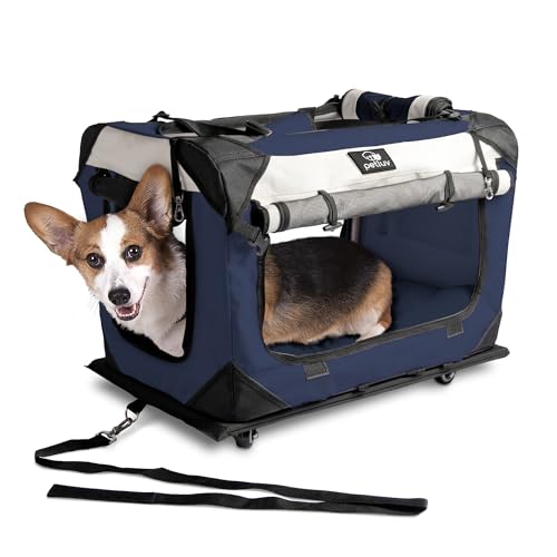 petluv Beruhigende Happy Pet Premium Soft-seitige Cat & Dog Carrier & Travel Box w Locking Reißverschlüsse Gemütliche Plüsch Nap Kissen 4 x Innen Raum luftig Windows Sonnendach reduziert Angst, Medium Large Wheeled von PetLuv