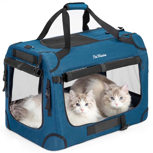 PetMasion Extra große Katzentragetasche für 2 Katzen, zusammenklappbar, weiche Seiten, XL-Kiste für große Mudium-Katzen, 9 kg, tragbare Tasche für lange Reisen, 61 x 41,9 x 41,9 cm von PetMasion