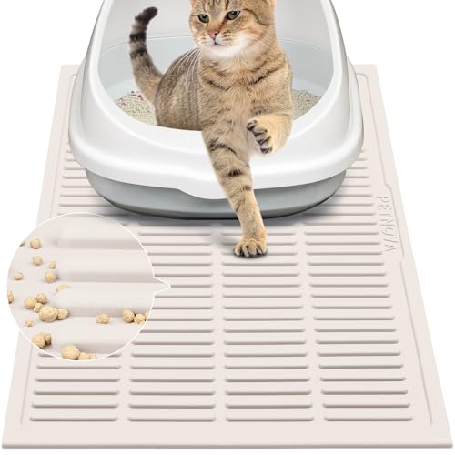 PetNova Katzentoilettenmatte aus Gummi: leicht zu reinigende Katzenstreu-Fangmatte – Elfenbeinweiße Katzentoilettenfangmatte für Indoor-Katzen – niedliche Katzentoiletten-Tracking-Matte, Beige (61 x von PetNova