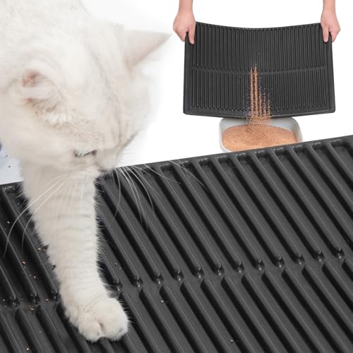 PetNova Leicht zu reinigende Katzentoilette-Matte: waschbare und urinfeste Katzenstreu-Fangmatte – Anti-Tracking-Katzenstreu-Matte für den Boden – weich zu den Pfoten (schwarz, 61 x 38,1 cm) von PetNova