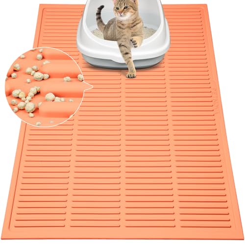 PetNova XL Katzenstreumatte: Niedliche Gummi-Katzenstreu-Fangmatte – Pfirsichrosa Katzenstreu Fängermatte für den Boden – wasserdichte Katzentoilettenmatte (81,3 x 53,3 cm) von PetNova