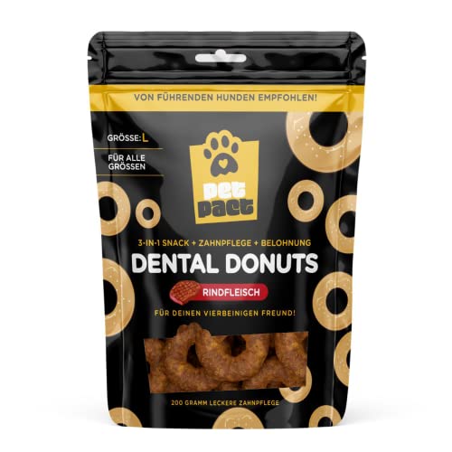 PetPact DENTAL Donuts – gesunde Leckerlis mit Zahnpflege-Effekt für große & kleine Hunde – 3-in-1 Snack + Zahnpflege + Belohnung – trocken, getreidefrei – 200 g - Geschmack: Rind von PetPact