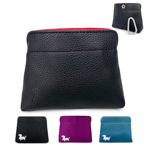 Pet Pal Pocket Pouch - Kleine Hundeleckerli-Tasche mit Clip und Magnetöffnung - Stylische Leckerli-Tasche im Taschenformat für das Training - veganes Leder - Schwarz mit roter Innenseite ... von PetPal