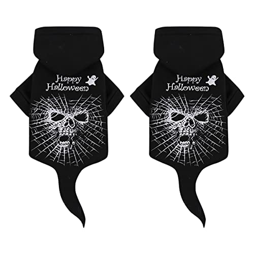 2pcs Hund Halloween Kostüm Kleine Hunde Katzen Kleidung für Party Halloween Lustige Schwarze Schädel Horror Dekoration Hund Katze Haustier Hunde Cosplay Halloween Lustige Kostüm Halloween von PetPhindU