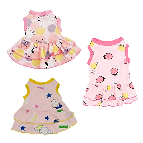 3 Stücke Hundekleid Sommer Strawberry Cherry Star Print Hund Rock Welpen Katze Sleeveless Kleidung Haustier Kleidung Mädchen Hund Doggie Kleid Welpen Outfits Kleidung für Hunde Katzen von PetPhindU