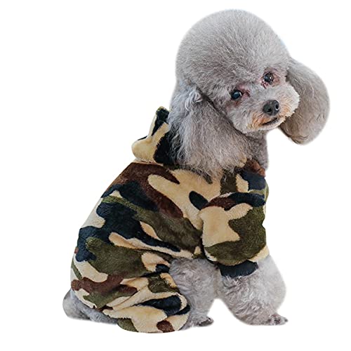 Haustier Hund Mantel, Weiche Fleece Hund Jacke Warme Winddicht Kleine Hund Mantel Welpen Kalten Wetter Kleidung Leichte Fleece Pet Pullover Kostüm Pet Atmungsaktiv Camouflage mit Kapuze von PetPhindU