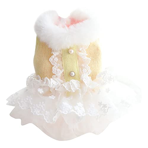 Hundekleid Hunde Kleidung Hund Kostüm Haustier Bekleidung Hund Tutu Hund Wintermantel Hund Kleidung Herbst und Winter Kleidung Katzenprinzessin Rock Spitze Kleid Pelz Kragen Small Hund von PetPhindU