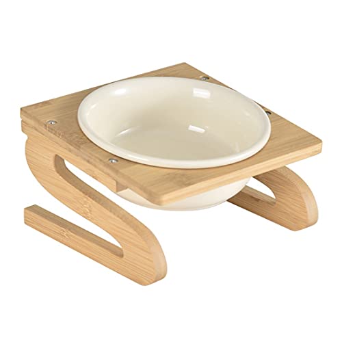 Pet Food Bowl Cat Bowl Keramik Hundenapf mit Raised Bambus Tischkatzenfutter Schüssel Hund Wasser Bowl Anti-Kipp-Protect Pets' Spine-fressnäpfe für Katzen & Kleine Hunde von PetPhindU