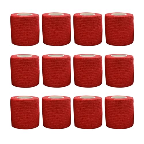 PetPhindU 12 Selbstklebende Bandage, Flexible Kohäsive Bandage, Elastische Selbstklebende Bandage für Hunde, Haustiere und Menschen, Fixierbandage für Knöchel, Handgelenk (Rot,5cm x 4.5m) von PetPhindU