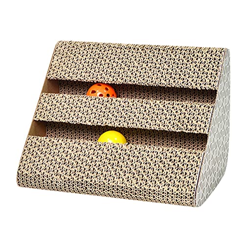 PetPhindU Cardboard Cat Scratch Cat Scratchers für Innenkatzen mit Klingenden Ballkatze Kratzer Rampe Kratzposten für Innenkatzen Katze Kratzmatte Flexible Katzenkratzer Cat Scratch Lounge von PetPhindU